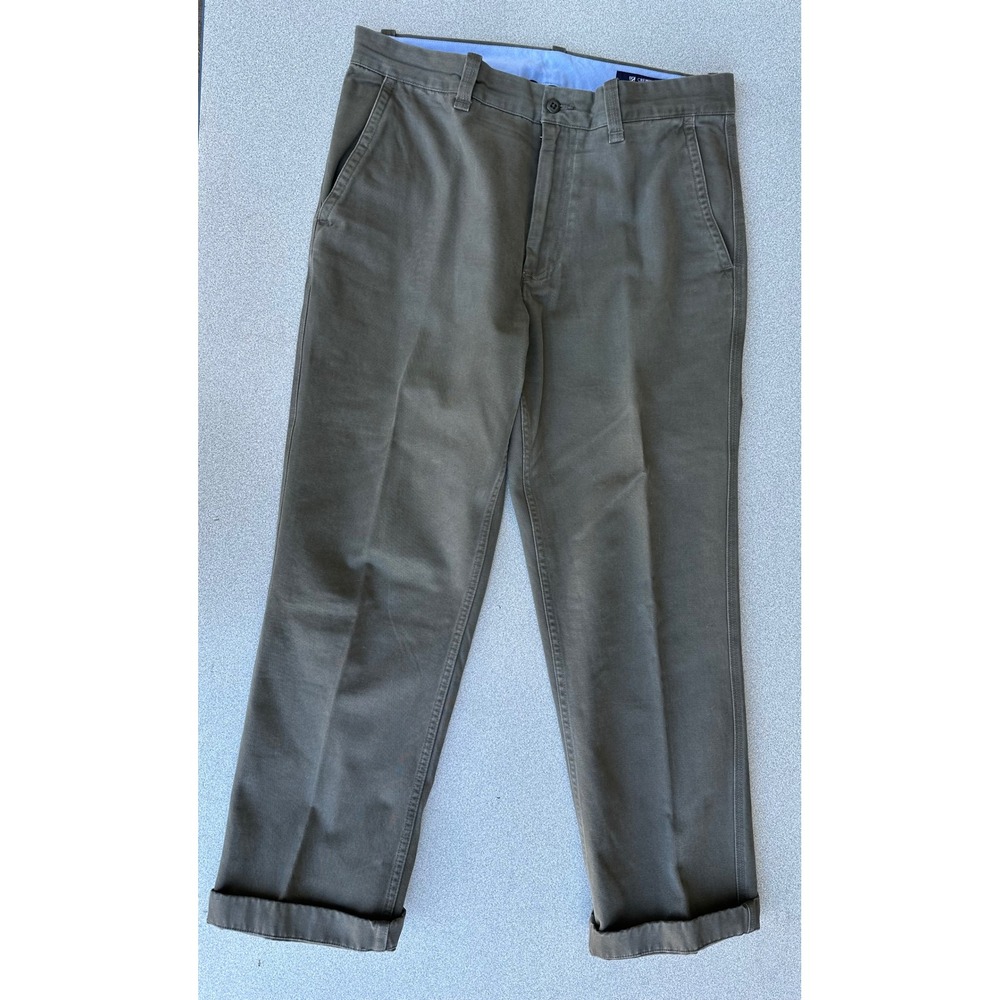Cremieux Classics Mens Chino Pants 34x30 Olive Green Cotton Straight Leg Cuffed